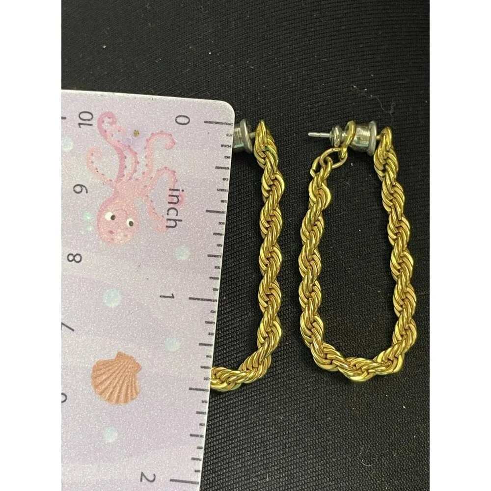 Vintage Signed NAPIER Rope HOOP Gold-tone Pierced Earrings - Picture 2 of 6